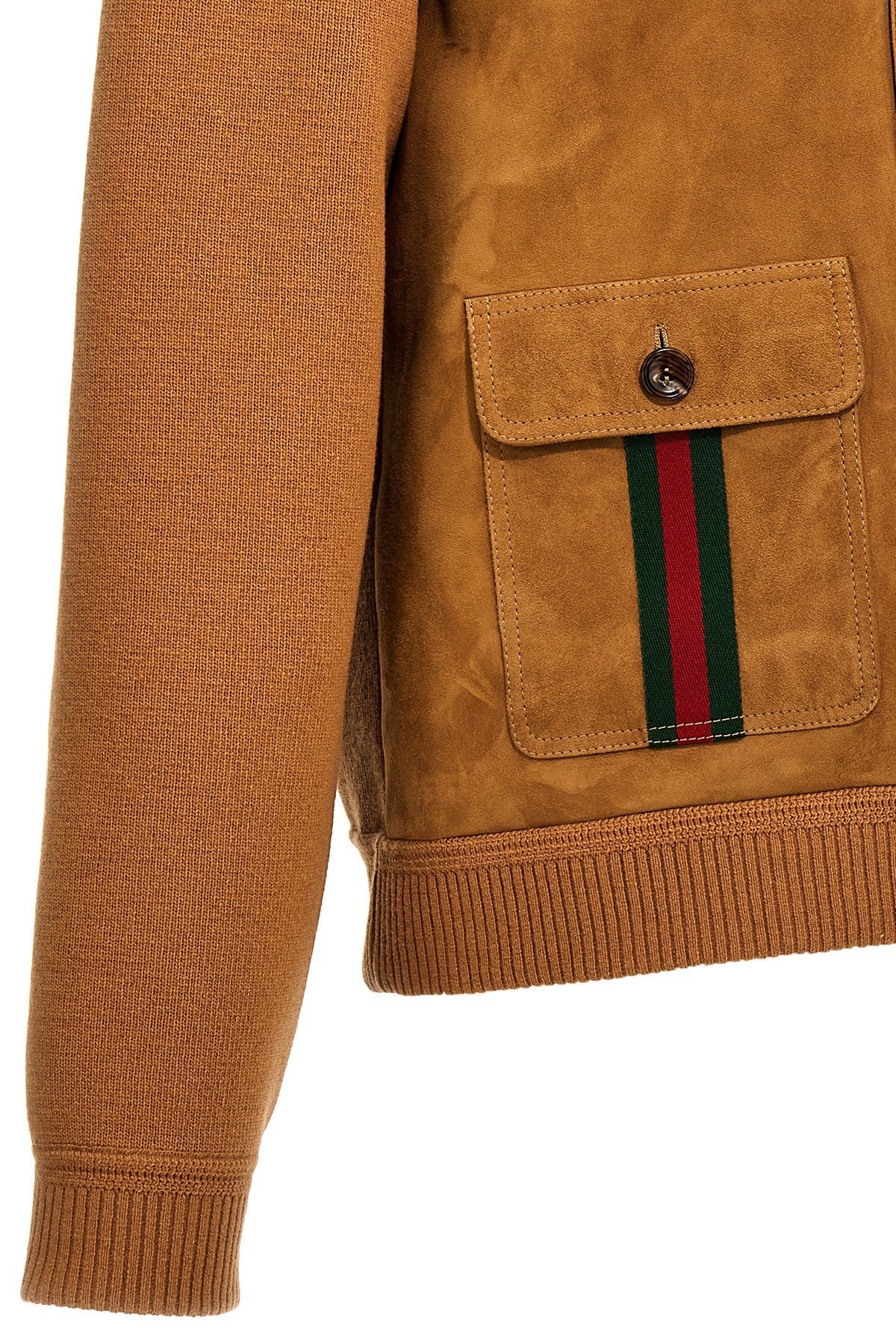 Gucci Men Suede Bomber Jacket With Web Details