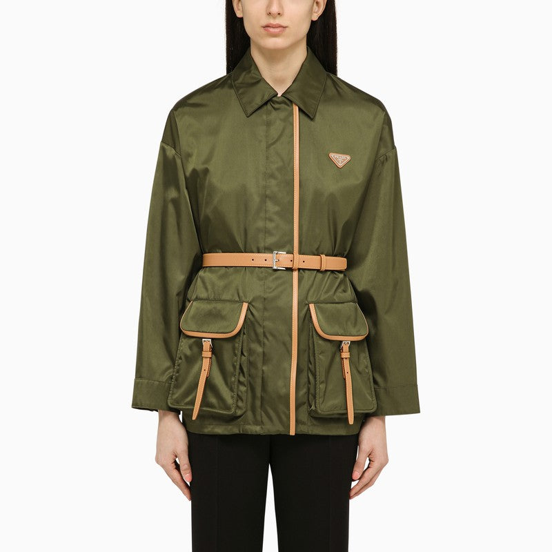 Prada Loden-Coloured Jacket In Re-Nylon With Logo Women