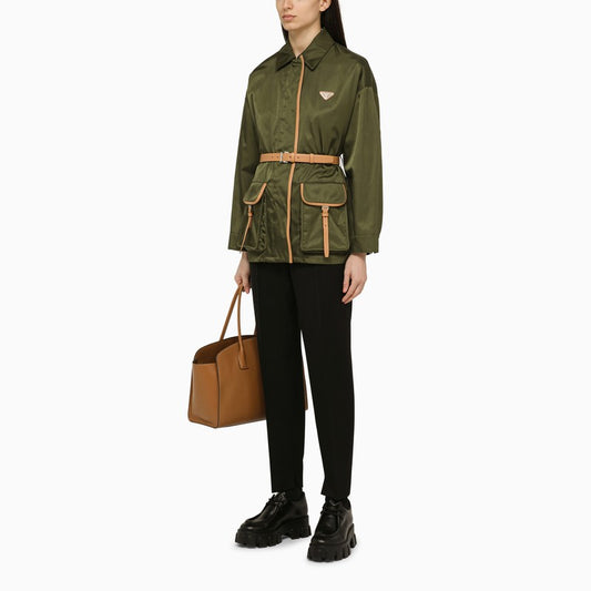 Prada Loden-Coloured Jacket In Re-Nylon With Logo Women