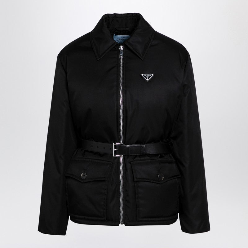 Prada Black Re-Nylon Jacket With Belt Women