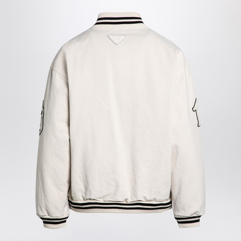 Prada Ivory Canvas Bomber Jacket With Patch Women