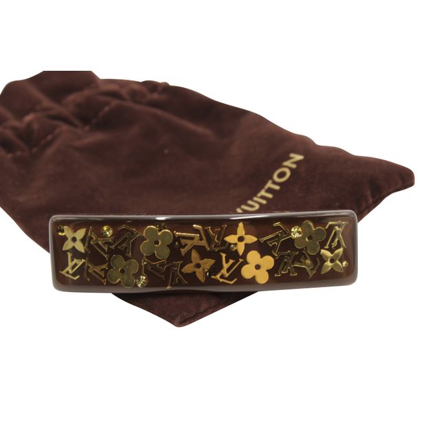 LOUIS VUITTON Brown Resin And Gold Hair Barrette