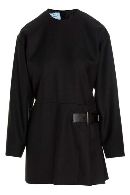 Prada Women Logo Buckle Gabardine Dress