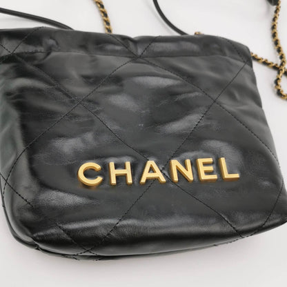 Chanel 22 Hobo Bag Mini Shiny Calfskin Leather Black with Gold-tone Hardware