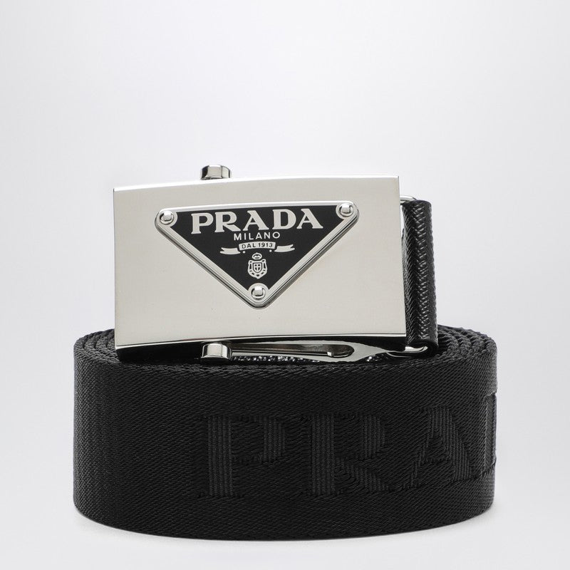 Prada Black Re-Nylon Belt With Logo Buckle Men