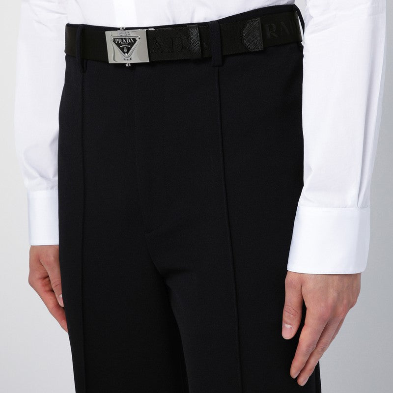 Prada Black Re-Nylon Belt With Logo Buckle Men