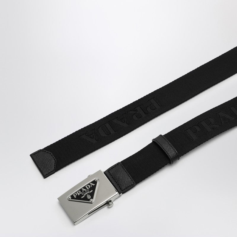 Prada Black Re-Nylon Belt With Logo Buckle Men