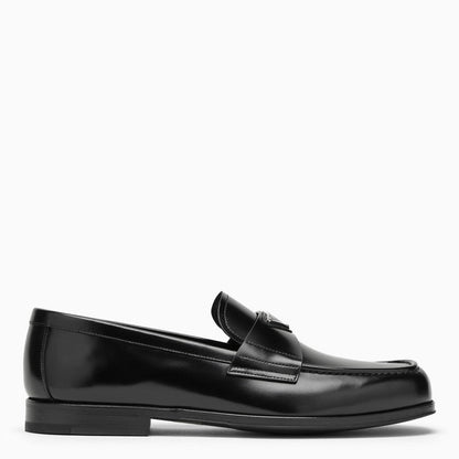 Prada Black Leather Loafer With Logo Men