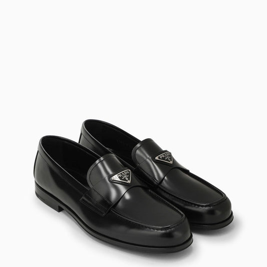 Prada Black Leather Loafer With Logo Men