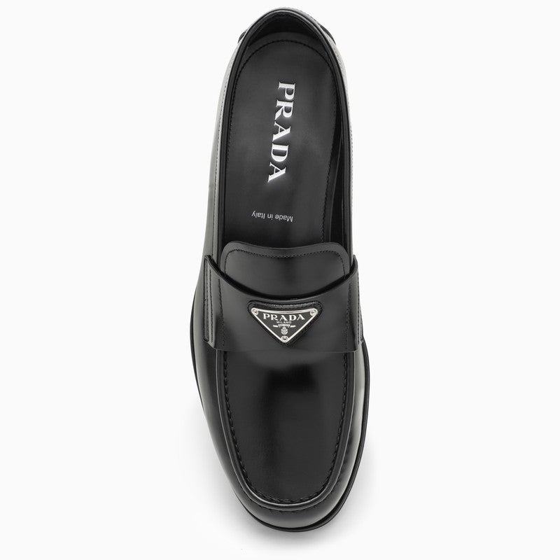 Prada Black Leather Loafer With Logo Men