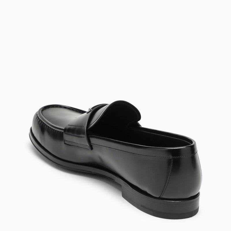 Prada Black Leather Loafer With Logo Men