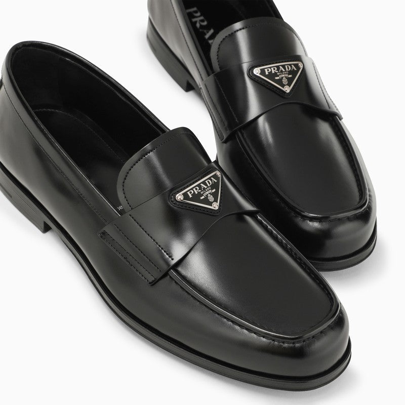 Prada Black Leather Loafer With Logo Men