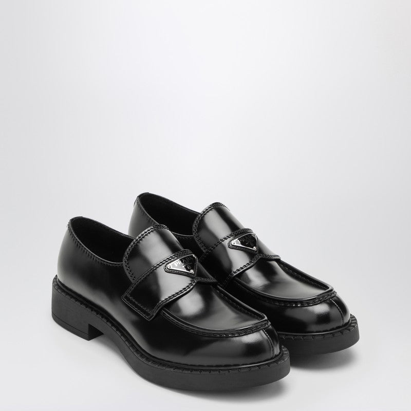 Prada Chocolate Loafer In Black Brushed Leather Men