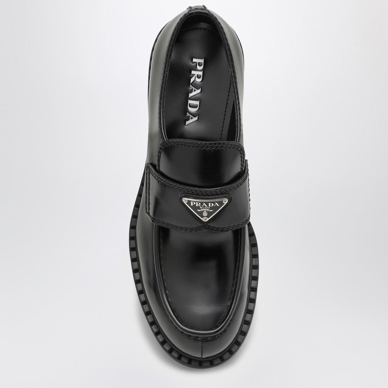 Prada Chocolate Loafer In Black Brushed Leather Men