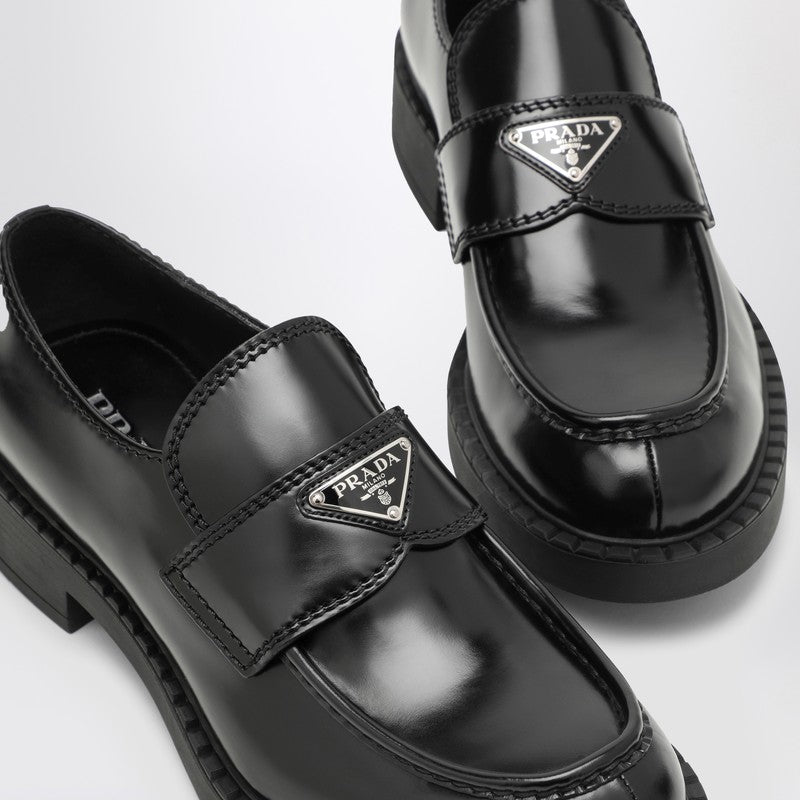 Prada Chocolate Loafer In Black Brushed Leather Men