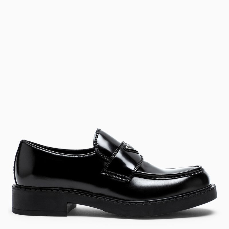 Prada Chocolate Moccasin In Black Patent Leather Men