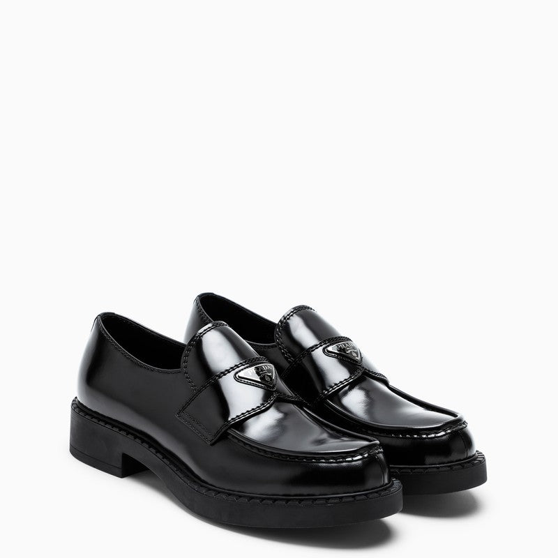 Prada Chocolate Moccasin In Black Patent Leather Men