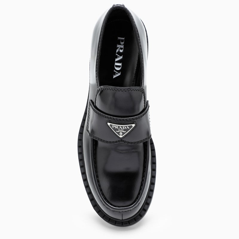 Prada Chocolate Moccasin In Black Patent Leather Men