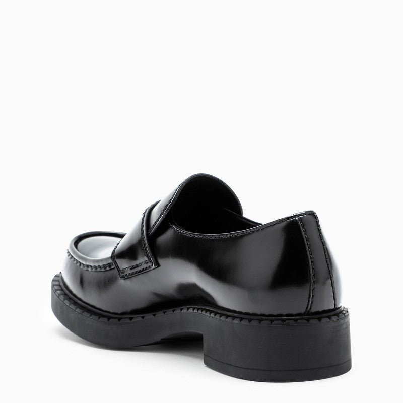 Prada Chocolate Moccasin In Black Patent Leather Men