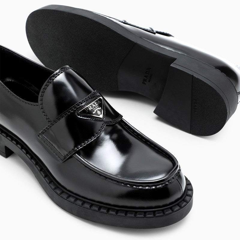 Prada Chocolate Moccasin In Black Patent Leather Men