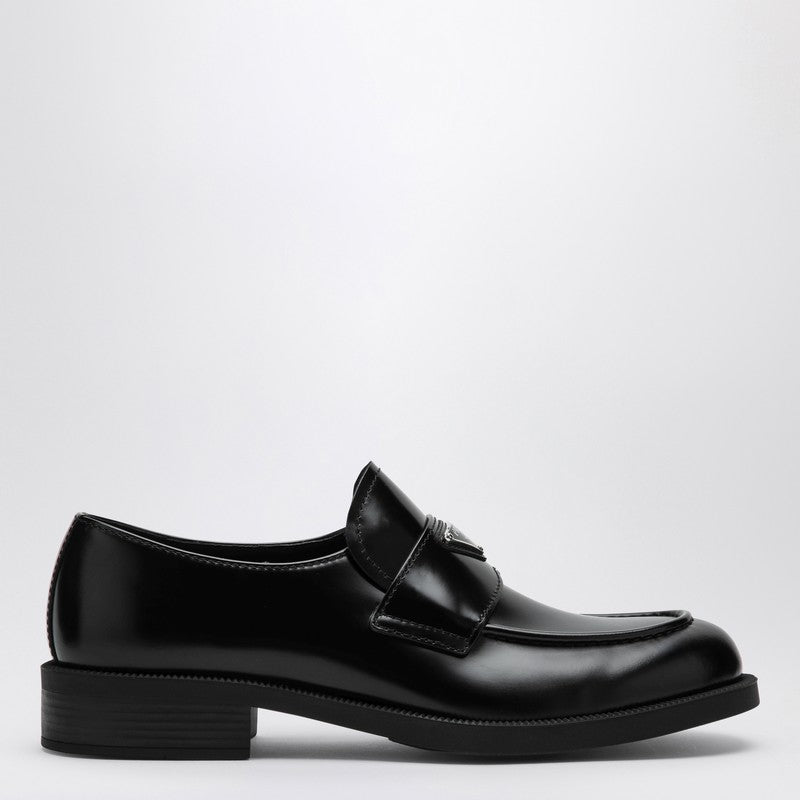 Prada Black Leather Loafer With Logo Men