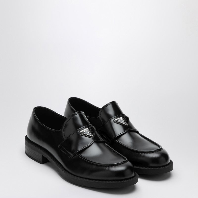 Prada Black Leather Loafer With Logo Men