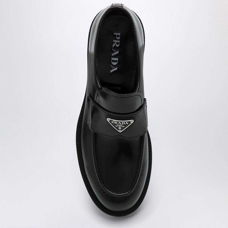 Prada Black Leather Loafer With Logo Men