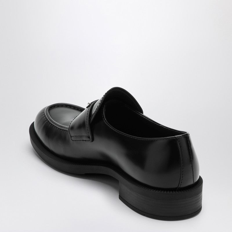 Prada Black Leather Loafer With Logo Men