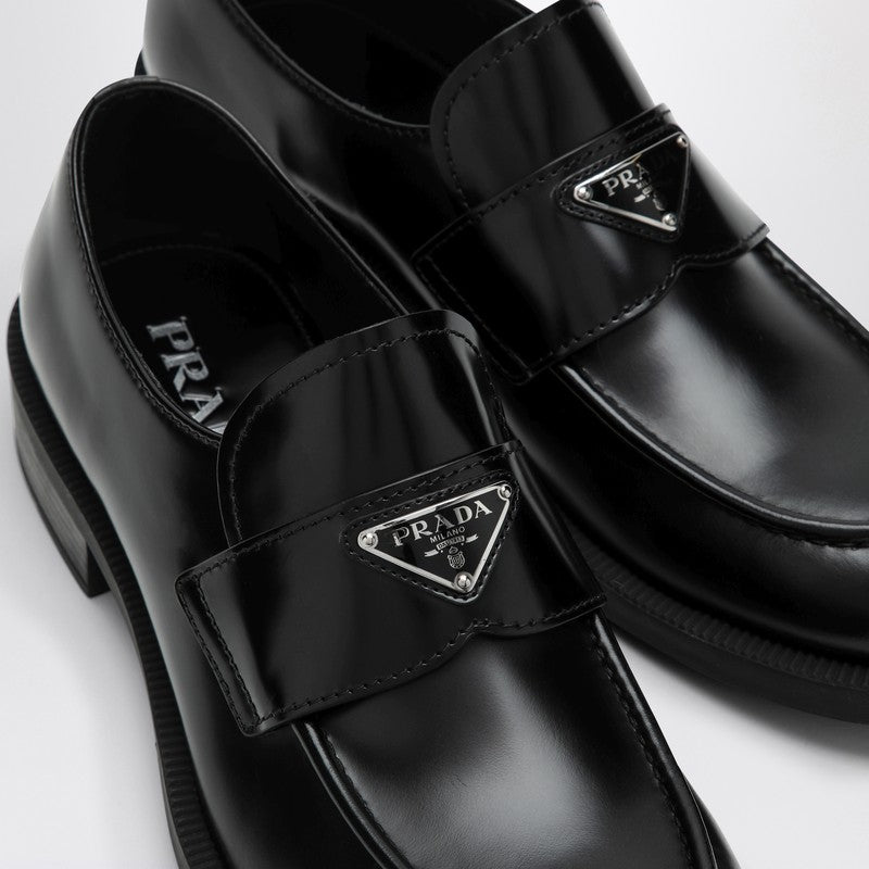 Prada Black Leather Loafer With Logo Men