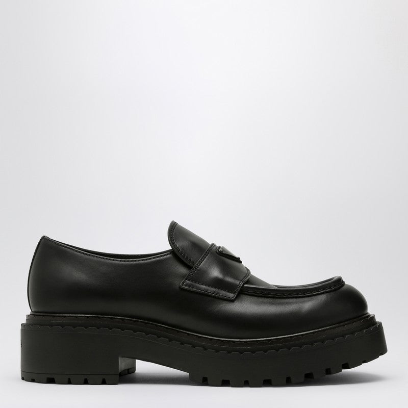 Prada Double Chocolate Black Leather Loafers Men