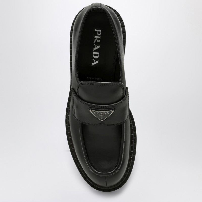 Prada Double Chocolate Black Leather Loafers Men