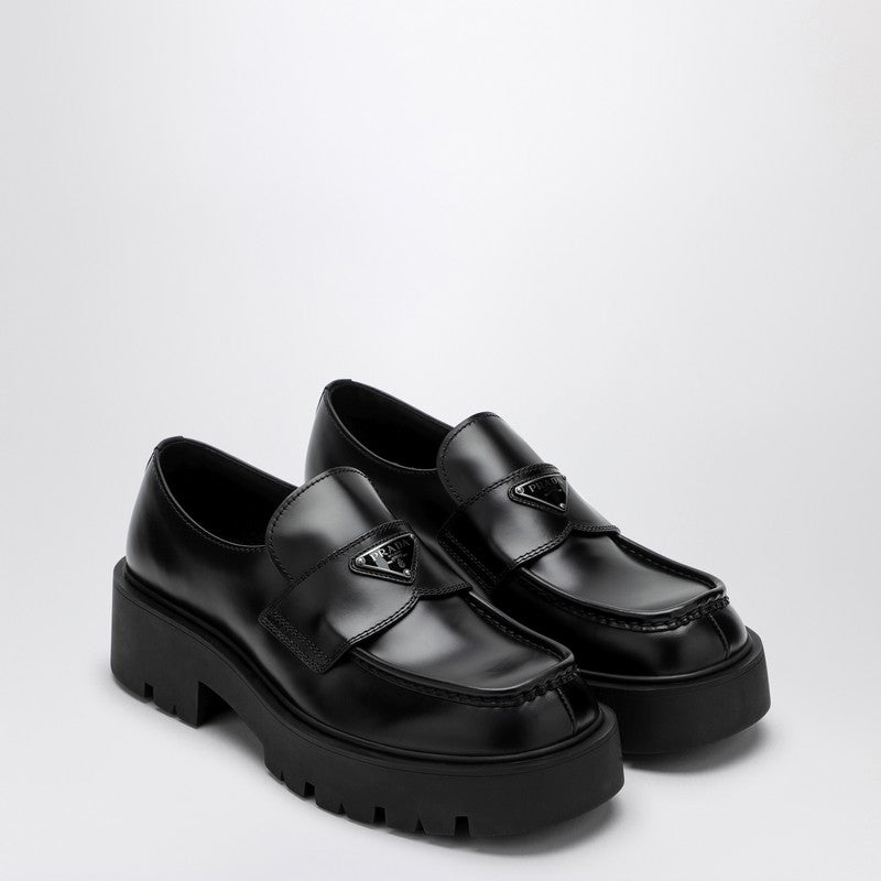 Prada Black Brushed Leather Loafer Men