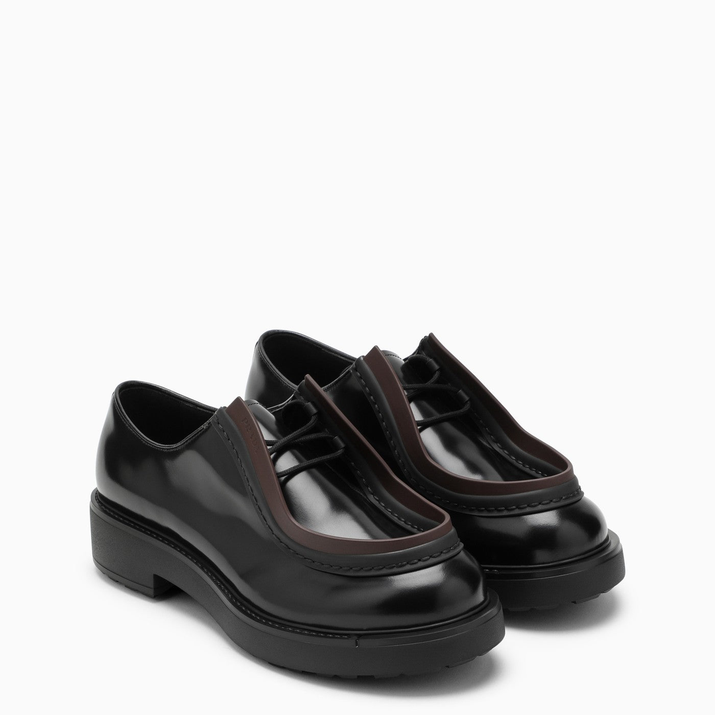 Prada Men Black/Brown Leather Diapason Lace-Up