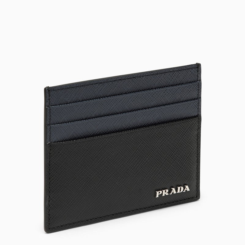 Prada Card Holder In Saffiano Blue/Black Men