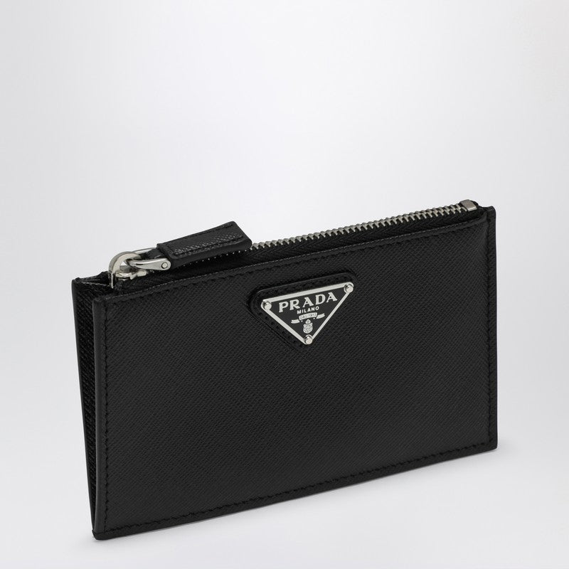 Prada Black Zipped Card Case In Saffiano Men