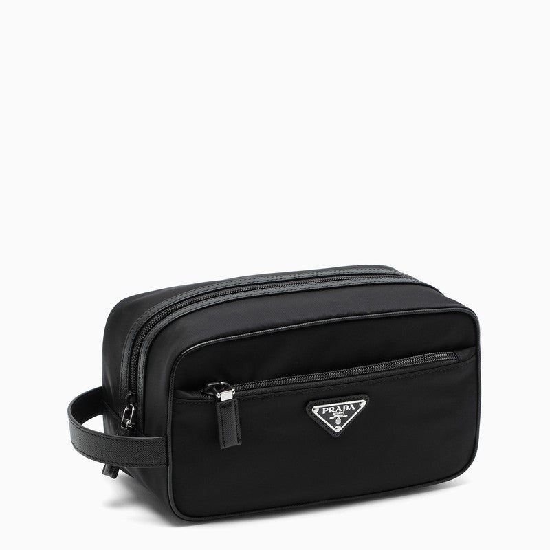 Prada Black Re-Nylon And Leather Pouch Men