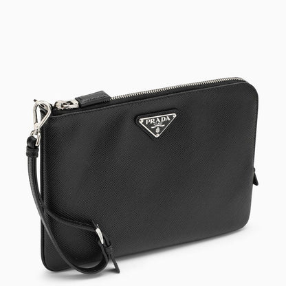 Prada Small Black Pouch In Saffiano Men