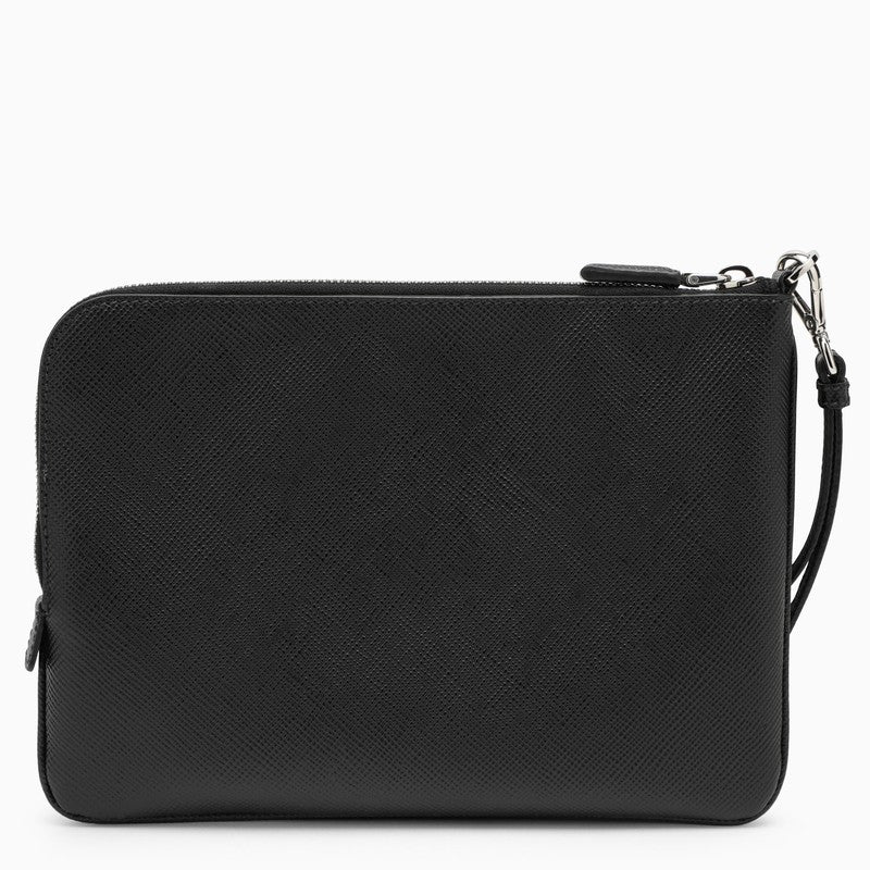 Prada Small Black Pouch In Saffiano Men