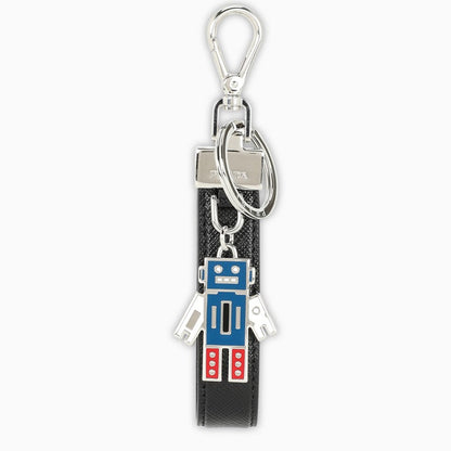 Prada Black Leather Key Chain With Robot Pendant Men