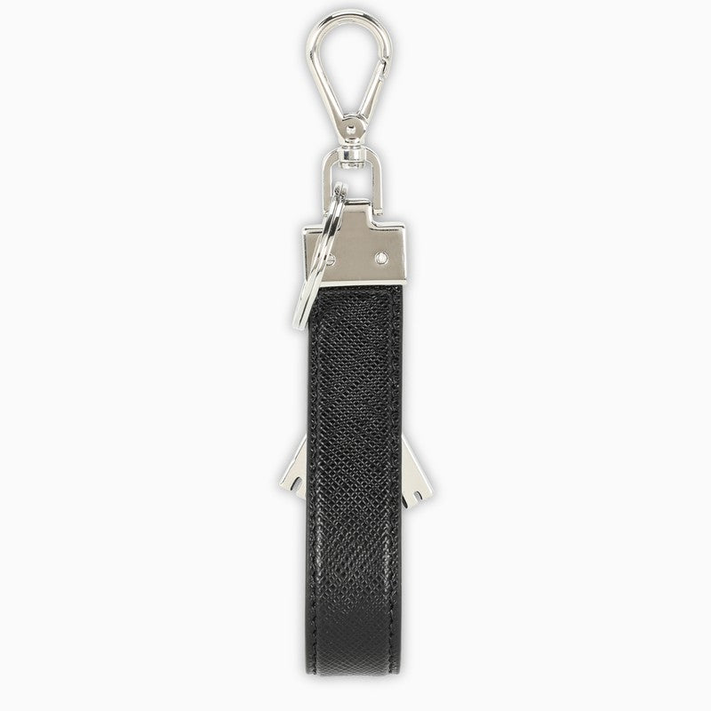 Prada Black Leather Key Chain With Robot Pendant Men