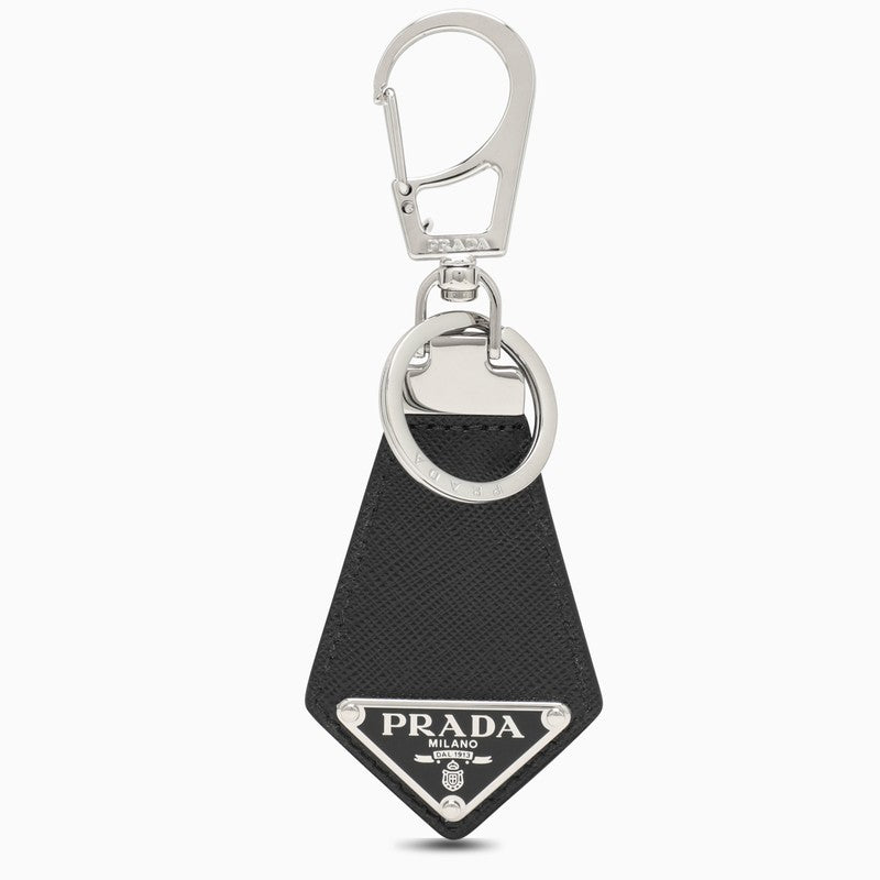 Prada Black Leather Keyring With Logo Men