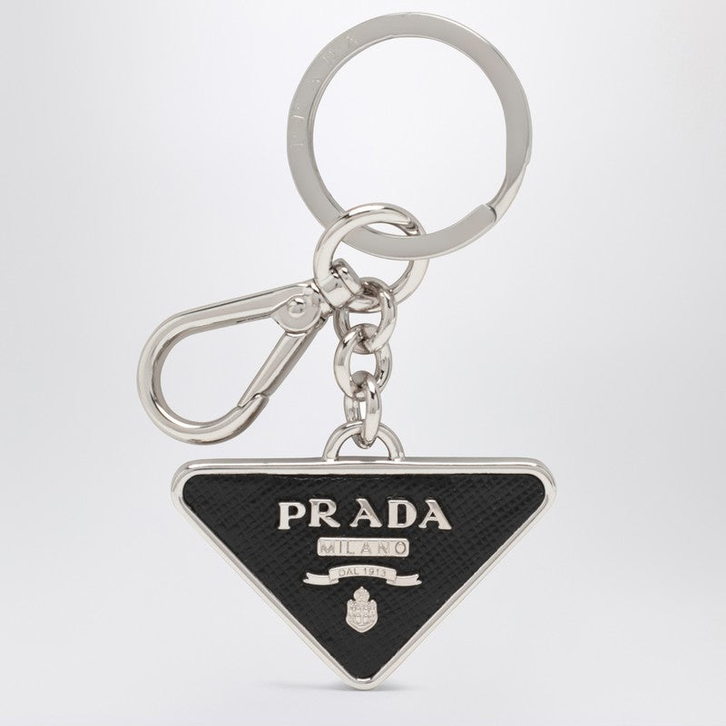 Prada Black Saffiano And Metal Key Ring Men