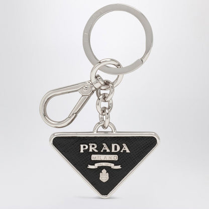 Prada Black Saffiano And Metal Key Ring Men