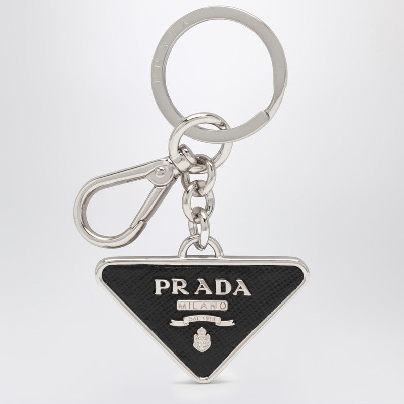 Prada Black Saffiano And Metal Key Ring Men