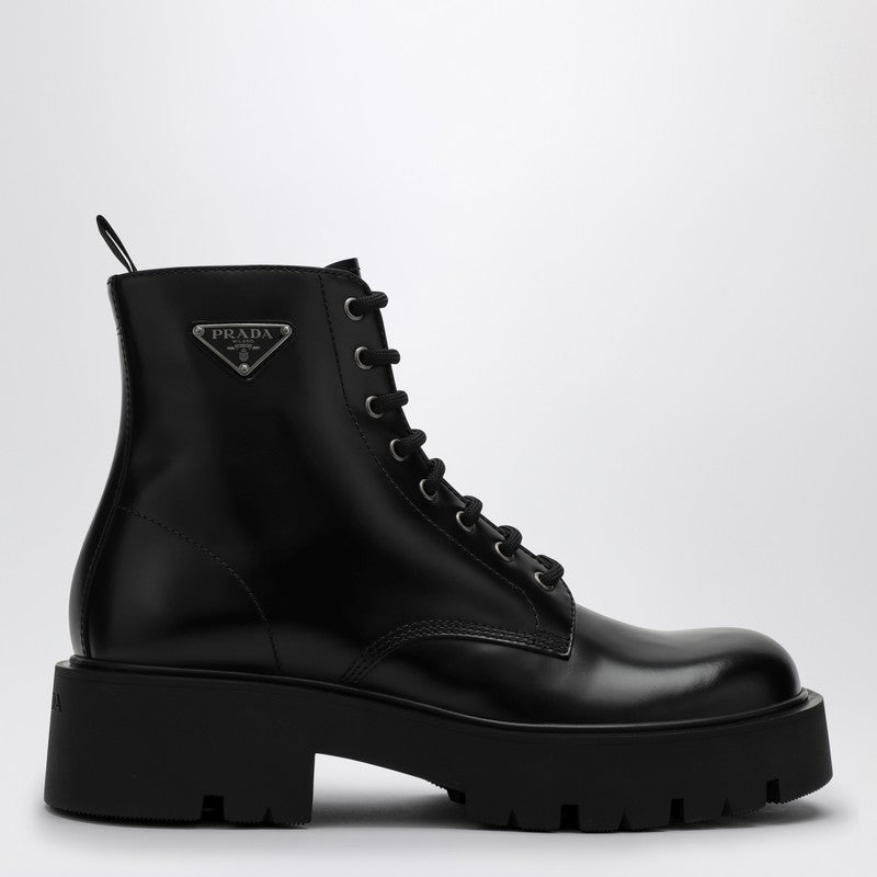 Prada Black Brushed Leather Ankle Boot Men