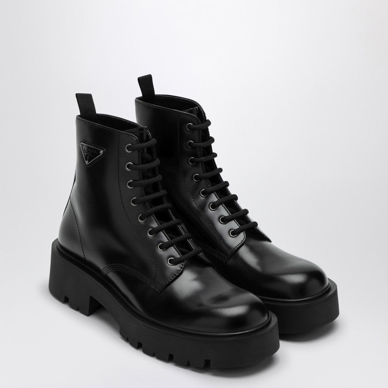 Prada Black Brushed Leather Ankle Boot Men