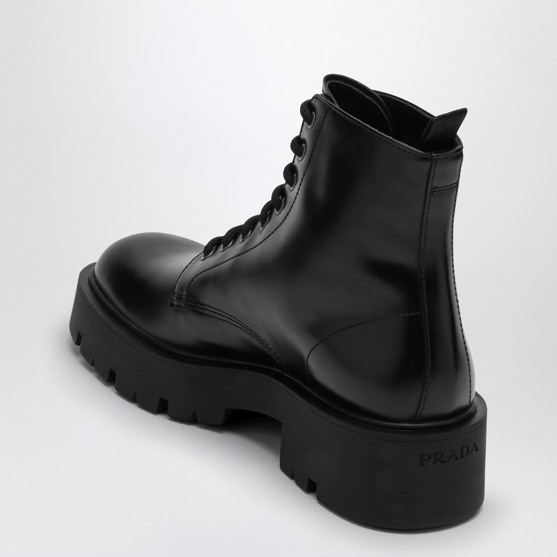 Prada Black Brushed Leather Ankle Boot Men