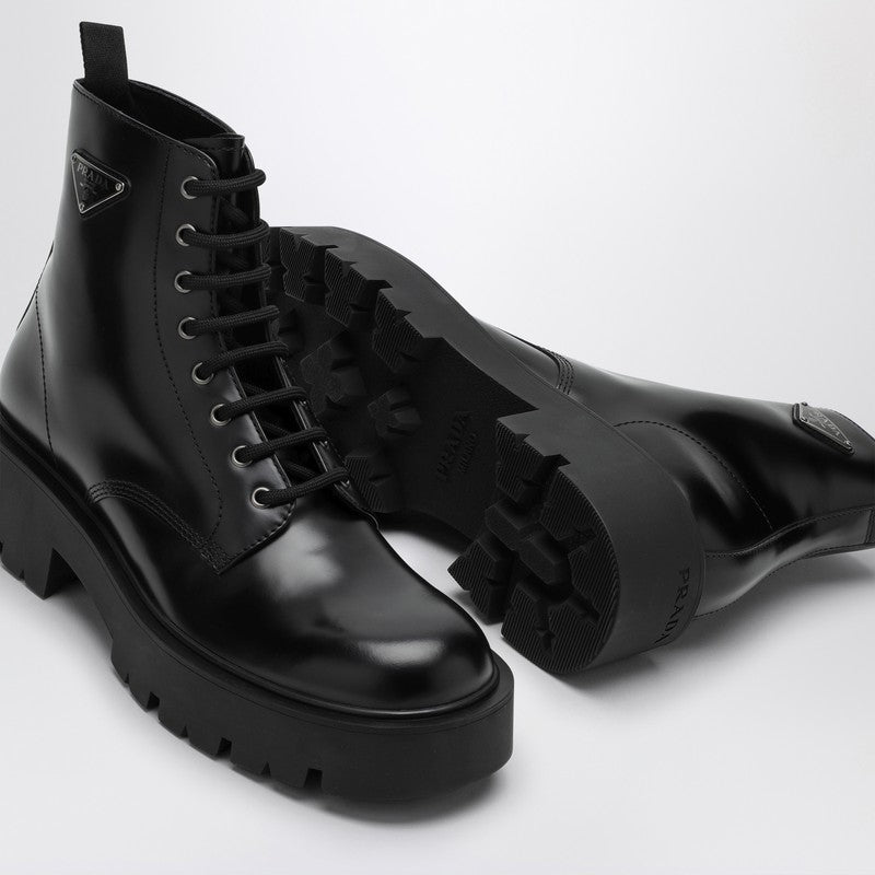 Prada Black Brushed Leather Ankle Boot Men