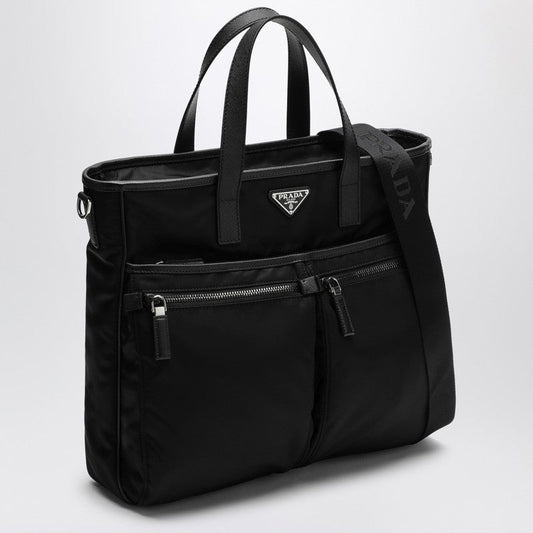 Prada Black Re-Nylon And Saffiano Shopping Bag Men