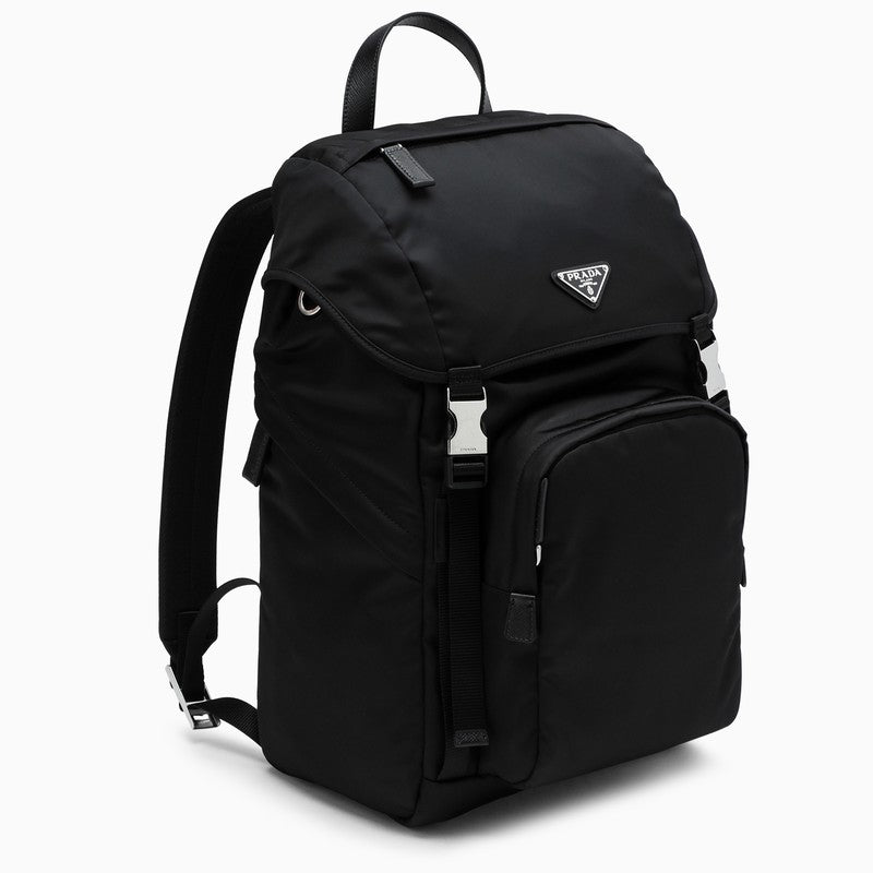 Prada Black Nylon Backpack With Snap Closure Men